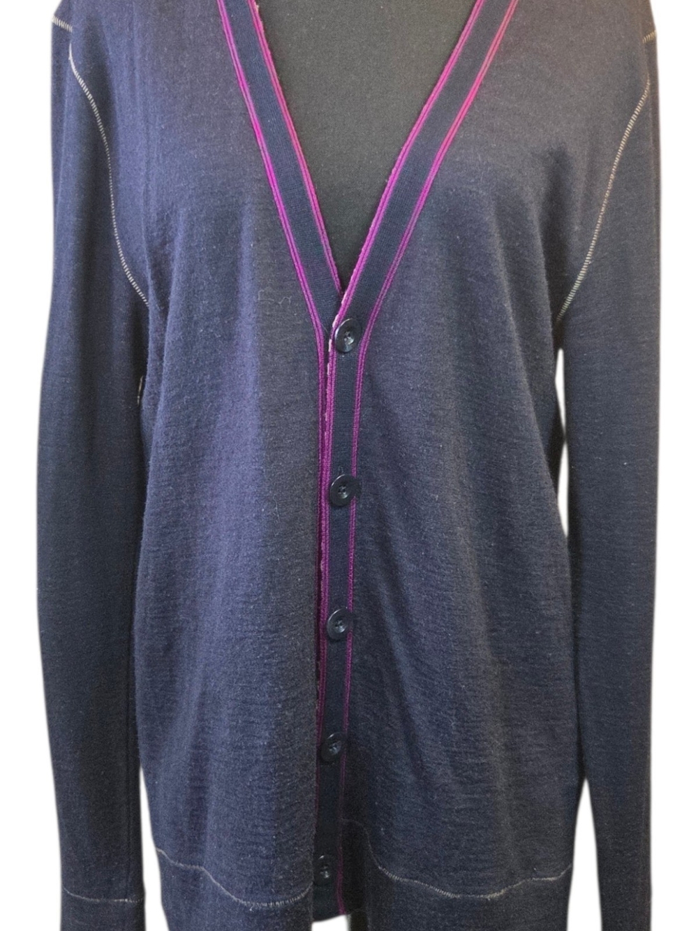 Hugo Boss Navy Button Up Cardigan with Purple Trim Size Large - Picture 2 of 7
